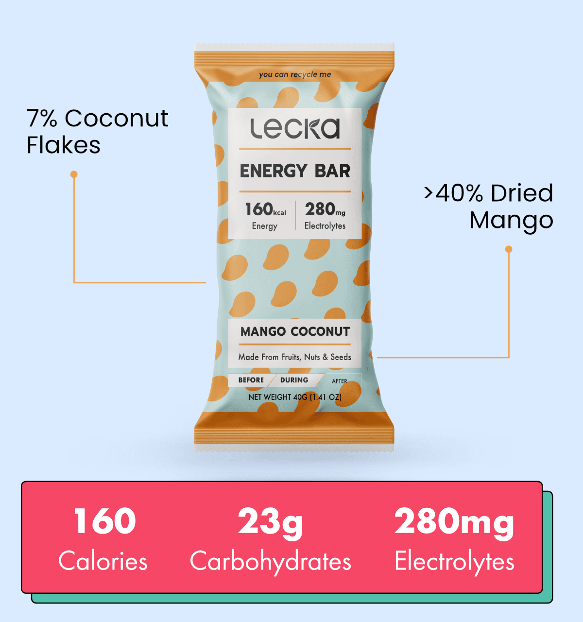 Energy Bar - Mango Coconut - Lecka Nutrition