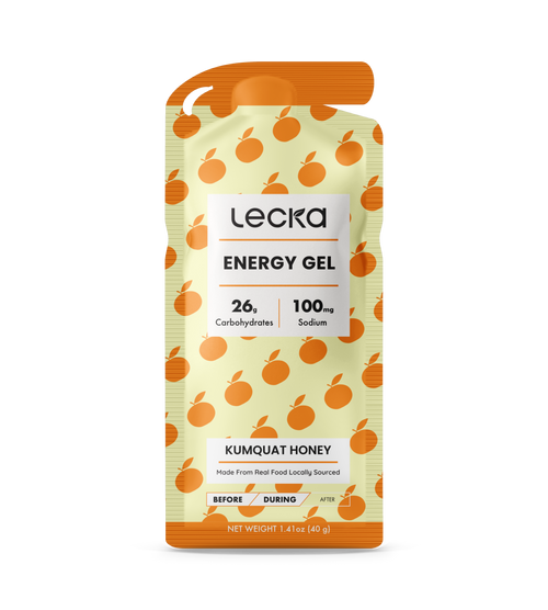 Lecka Energy Gel package with kumquat honey flavor on a white background
