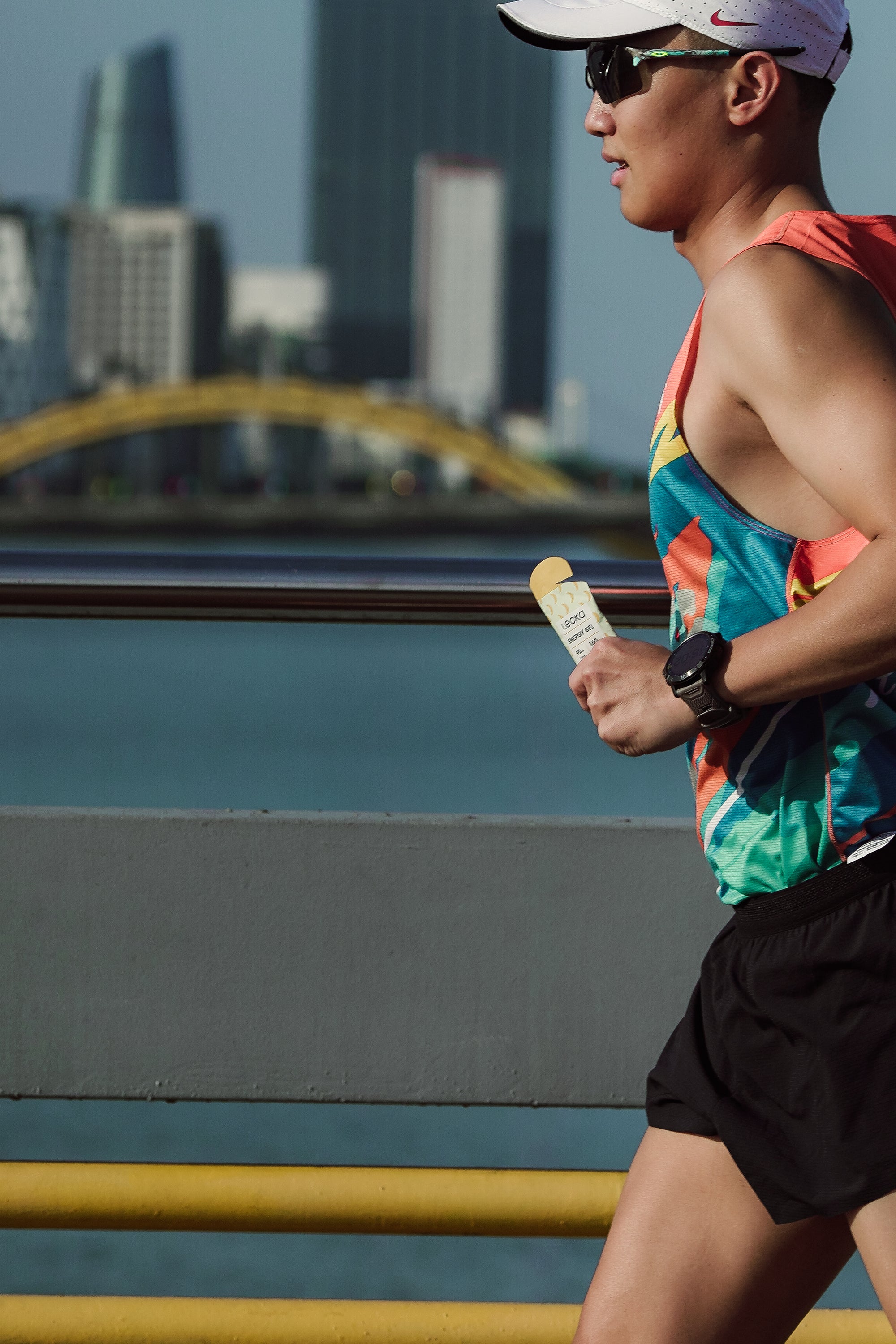 runner running with natural energy gel