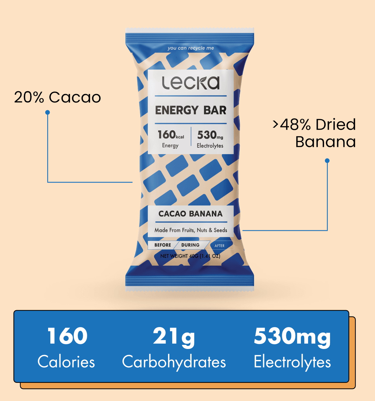 Energy Bar - Cacao Banana - Lecka Nutrition